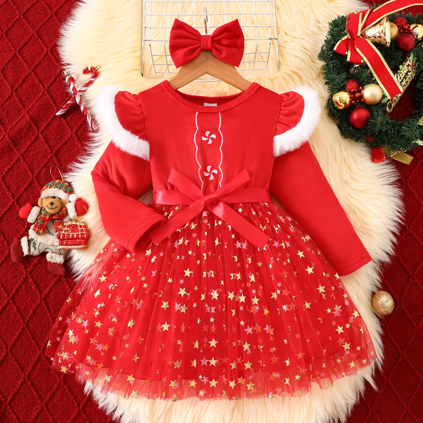 Children Clothing 2025 New Small Medium-sized Girls' European American Christmas Skirts Children's Long-sleeved Holiday Dresses