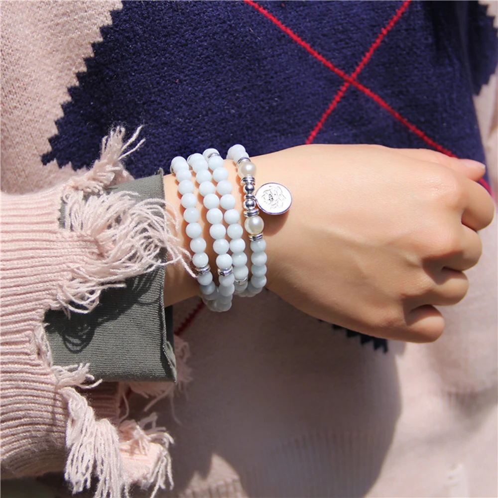 Buddhist 108 Beads Bracelet Buddha Prayer Mala Bracelet 6MM Sodalite Chalcedony Stone Lotus Charm Necklace Yoga Jewelry Gift