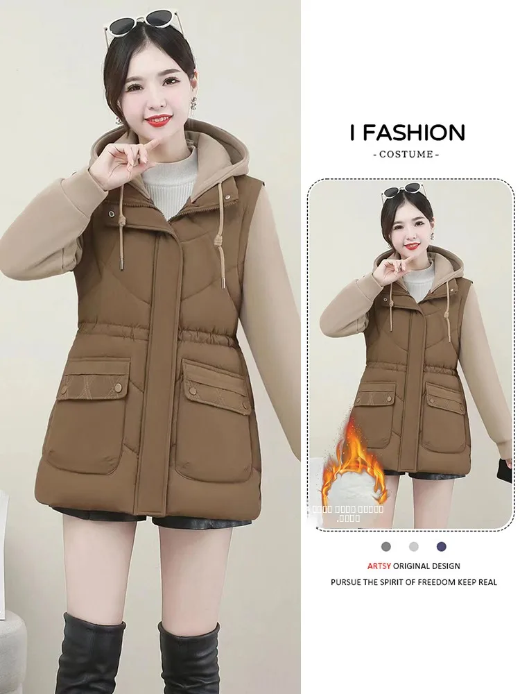 

Корейская модная женская куртка-двойка (фальш-двойка) из утепленного хлопка, новинка зимы