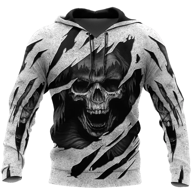 

men's 3D full print fashionable pullover suitable for both men and women casual street wear skull pattern hooded sweatshirt