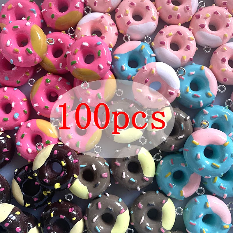 

Wholesale 100pc/pack Hollow Donut Resin Charms Bulk Chocolate Doughnut Pendant DIY Earring Keychain Jewelry Make