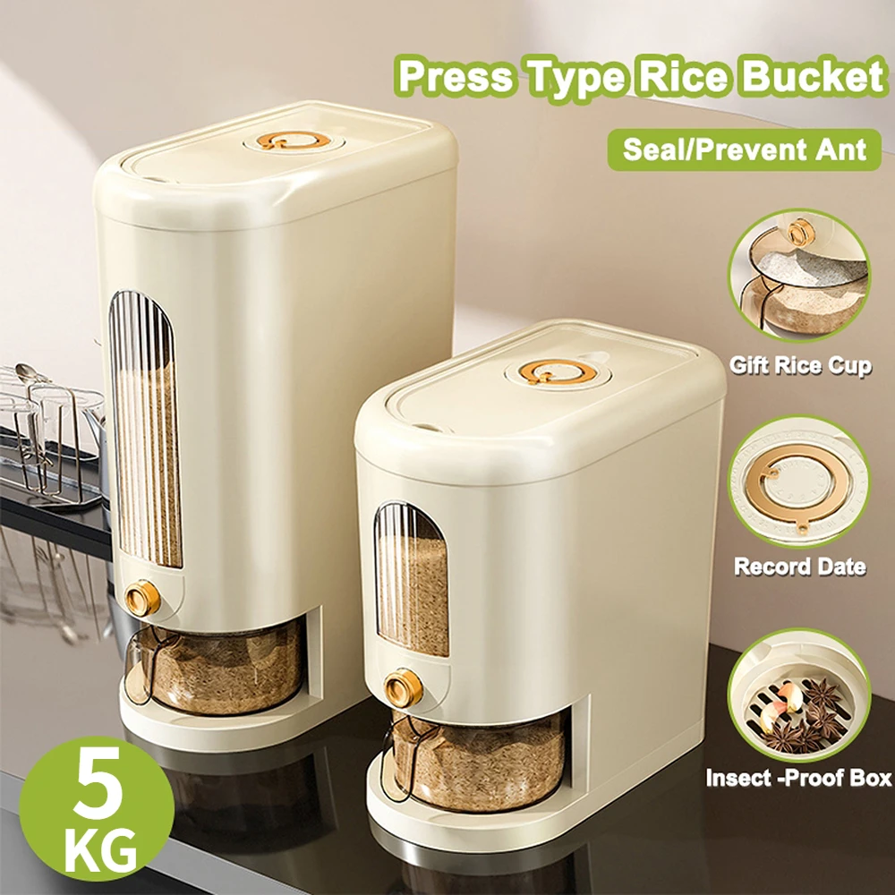 5KG Automatic Rice Dispenser Moisture-proof Rice Storage Box Large Capacity Cereal Rice Container Kitchen Dry Food Dispenser