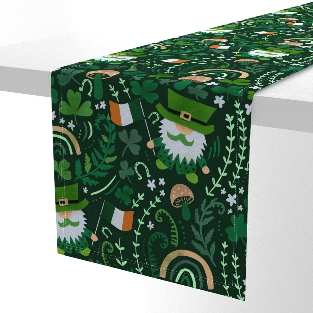 Saint Patricks Day Limited Irish Forest Print Table Runner for Family Dinner Theme Party Entryway Cabinet Sideboard Decor