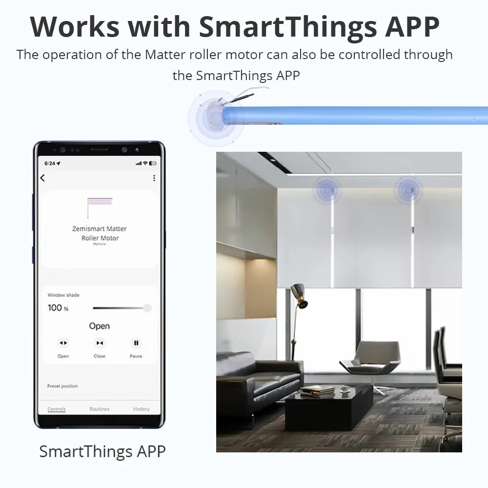 Zemismart Matter-Motor de persianas con rodillo inteligente, rosca para tubo de 37mm y 38mm, compatible con Homekit, Alexa, Google Home, Control Smartthings