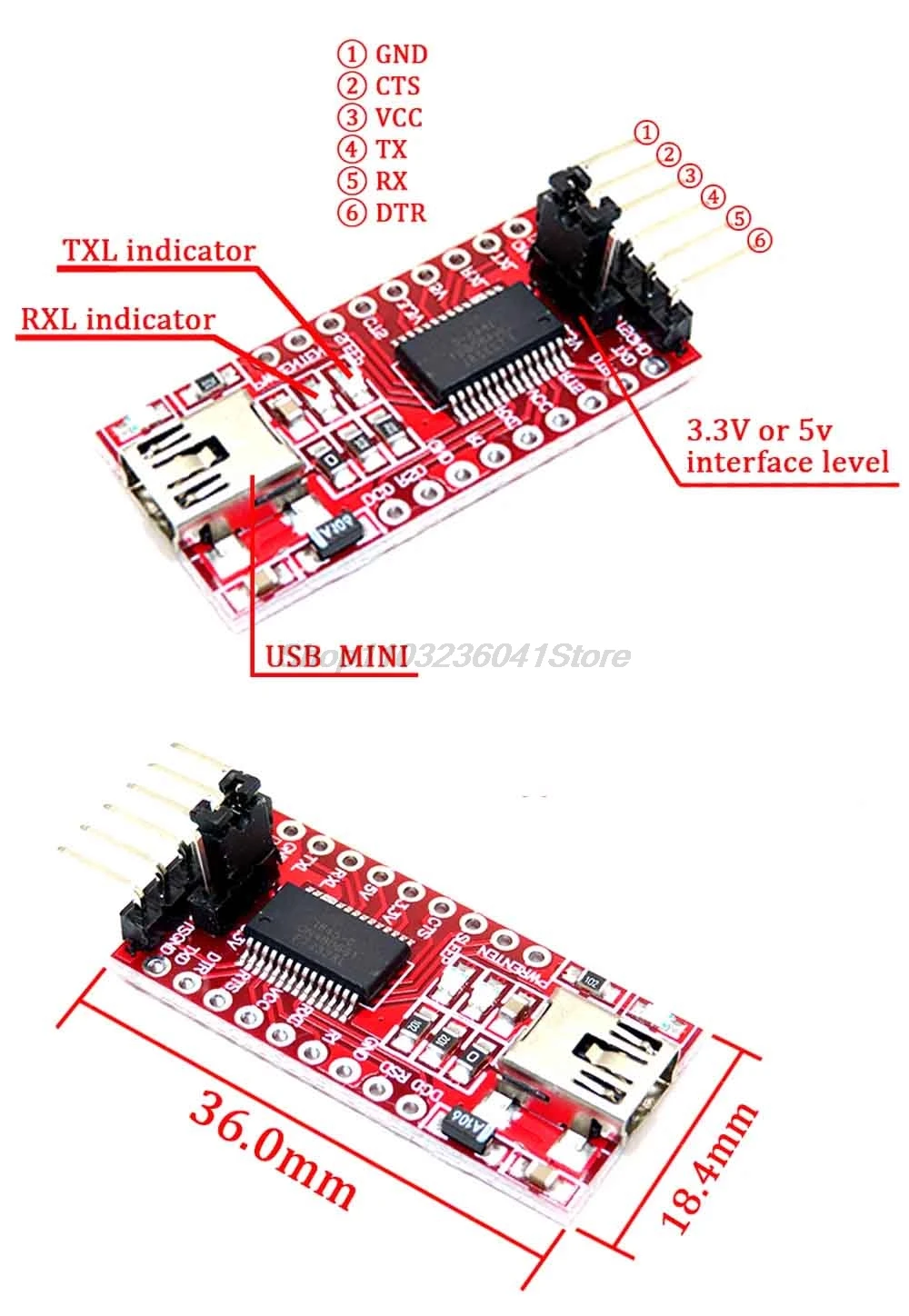 FT232RL FTDI USB 3.3V 5.5V to TTL Serial Adapter Module for Arduino FT232 Pro Mini USB TO TTL 232