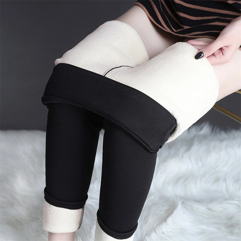 Fashion Women Leggings Winter Warm Long Pants Fleece Thick Leggins Mujer Solid Elastic Lace-up Casual Leggings