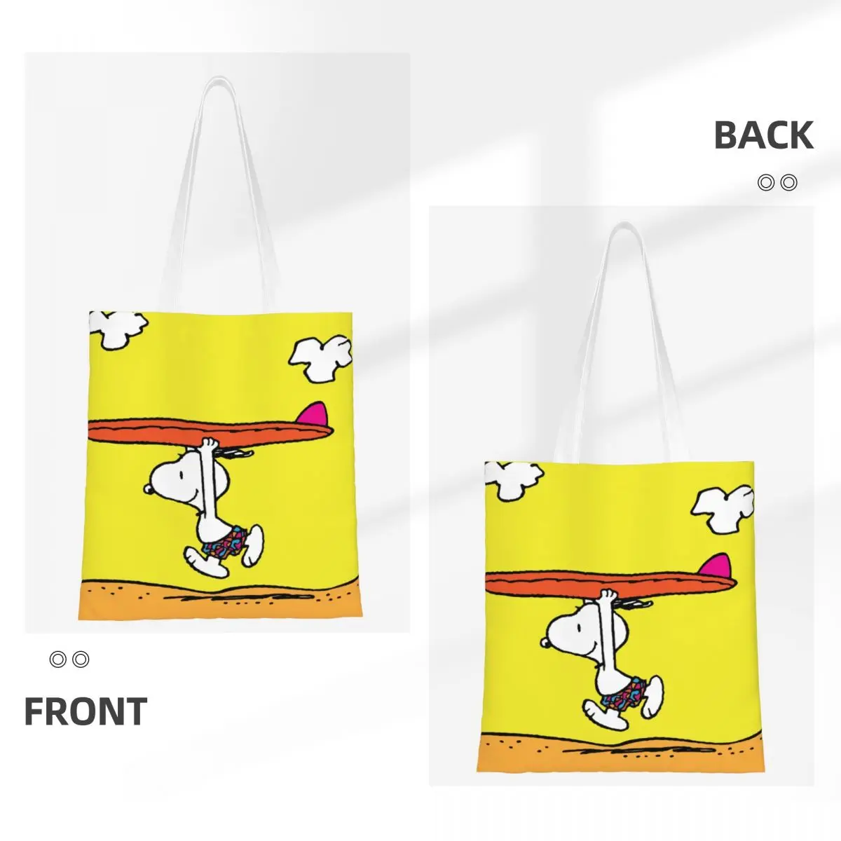 Custom Fashion Print Manga Snoopy Woodstock Tote Shopping Bag Recycling Canvas Shopper Shoulder Animation Dog Handbag