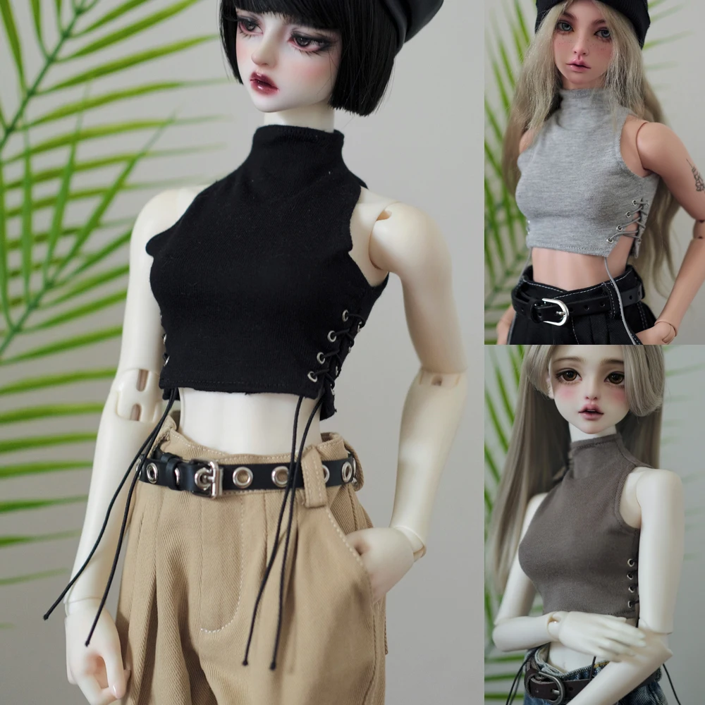 D09-P084 children handmade toy 1/3 sd16 big girl BJD Doll clothes High necked vest brown white black 1pcs