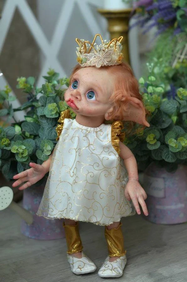 NPK 17inch Already Painted Finished Doll Full Body Soft Silicone Reborn Fairy Elf Baby Tinky Collectible Art Doll