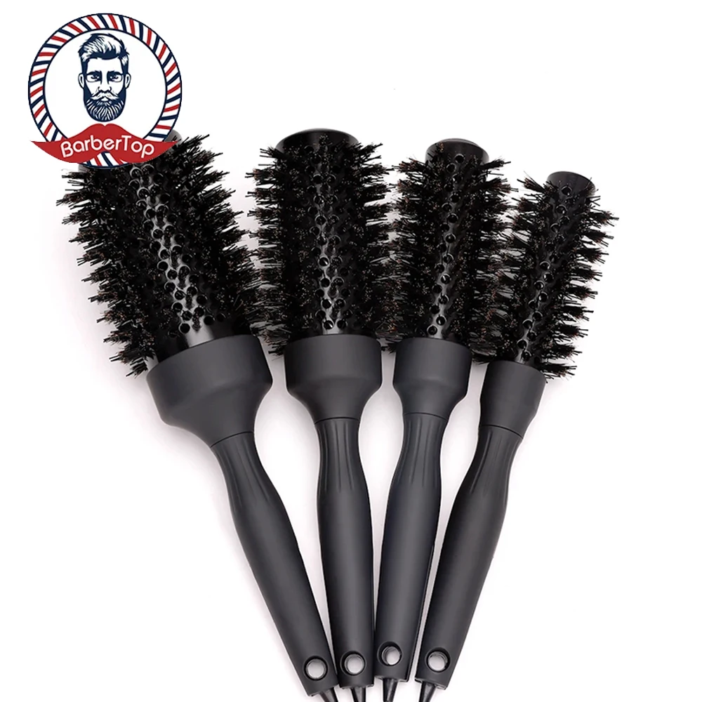 BARBERTOP Round Comb Curly Hair Rollers Brush Boar Bristle Round Barrel Hair Curling Brush Barber Hairbrush 2024