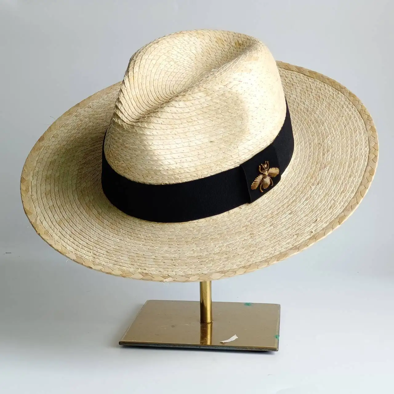 Palmblatt-Strohhut, Fedora-Jazz-Hut für Damen und Herren, Sonnenhut mit flachem Oberteil, elastisches Gurtband, Sommer-Strand-Urlaubshut, Panama-Hut für Damen