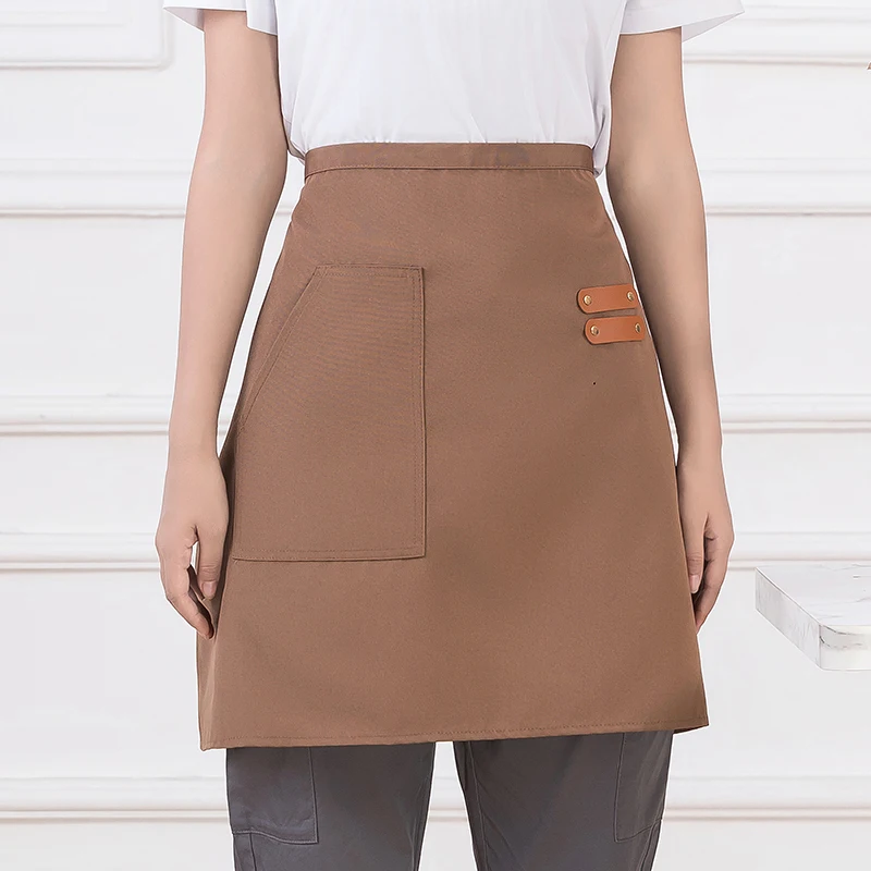 Summer Apron Canvas Waterproof Half Apron Waiter Uniform with Pocket for Waitress or Baking Mats 8 Colors Size 53*65cm