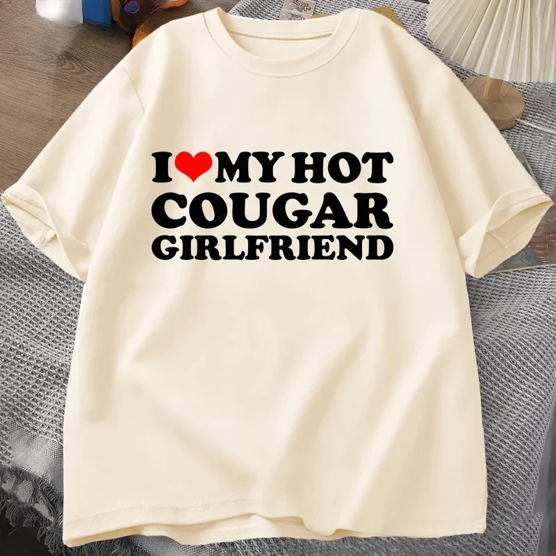 أنا أحب بلدي الساخن كوغار صديقة تي شيرت الرجال مضحك بلدي Gf هو كوغار مطبوعة تي شيرت عادية قصيرة الأكمام Oneck الصيف النساء تيز #3