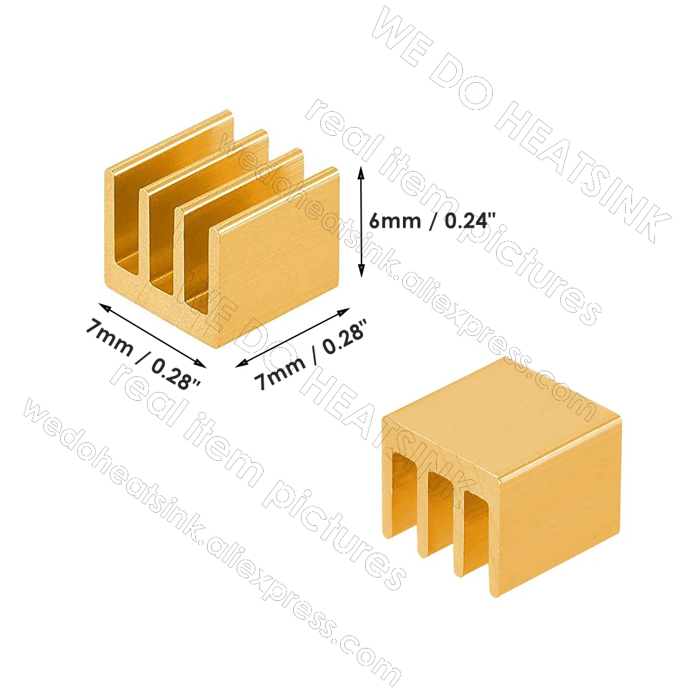 WE DO HEATSINK 7x7x6mm Without or With Thermal Pad Gold Anodized Extruded Heatsinks Aluminum Radiator Electronics Cooler