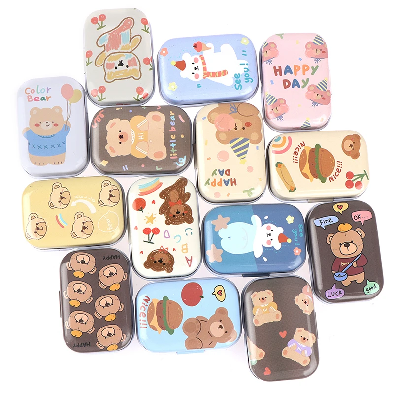 Mini bear Tin Trinket Jewelry Coin Box Tinplate Storage Case Small RectanIe