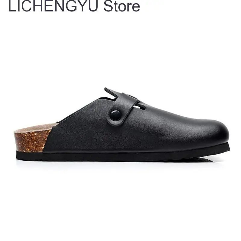 2023 New Fashion Men Beach Cork Slippers Summer Unisex Solid Color Non-slip Outside EVA Waterproof PU Leather Slide Shoe