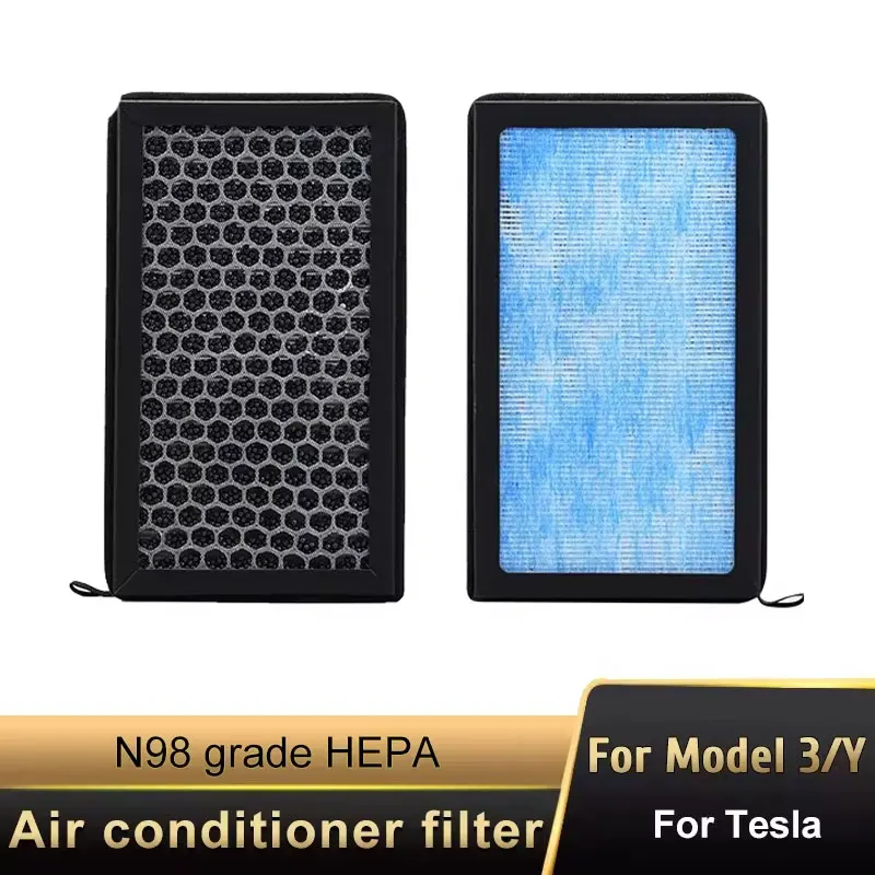 2pcs For Tesla Model 3 Model Y HEPA N98 Carbon Activated PM2.5 Cleaner Air Filter Conditioner Replacement Kit Car Accessories