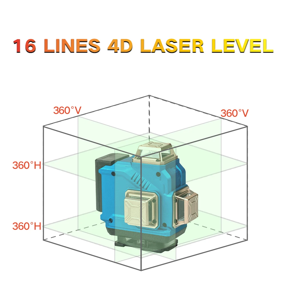 Honminda Laser Level 16 Lines 4D Self-Leveling 360 Horizontal And Vertical Cross Super Powerful Green Laser Level