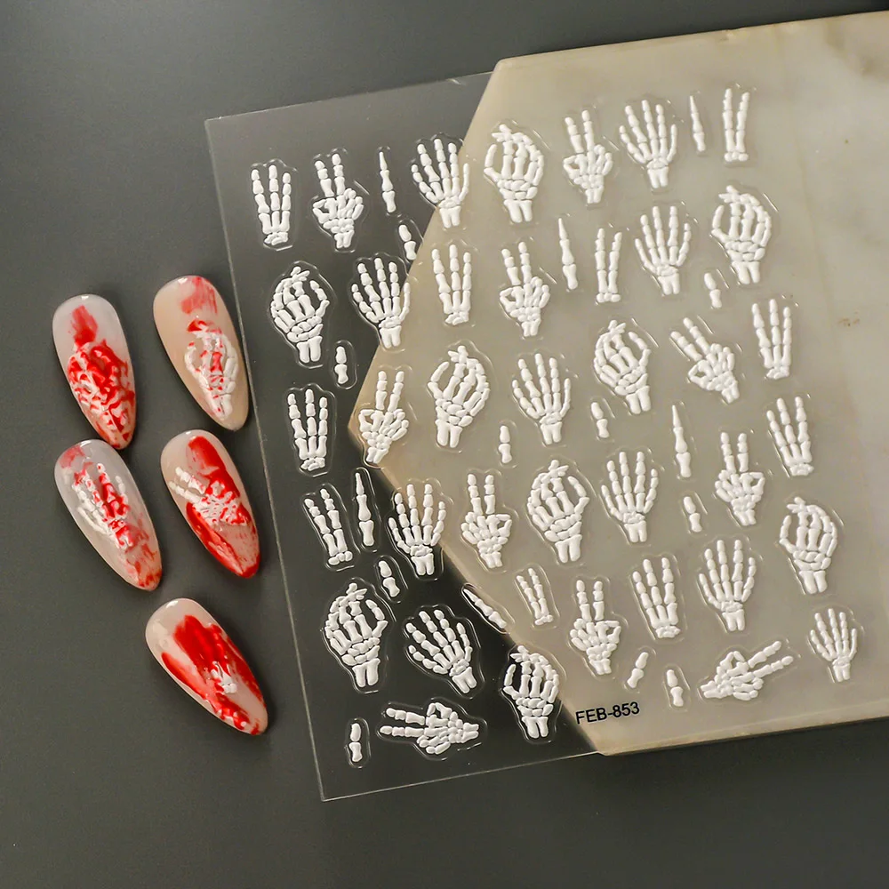 Punk Skeleton Hand Nail Sticker Adhesive Nail Sticker Skull Nail Art Decoration Decals Design FEB-853