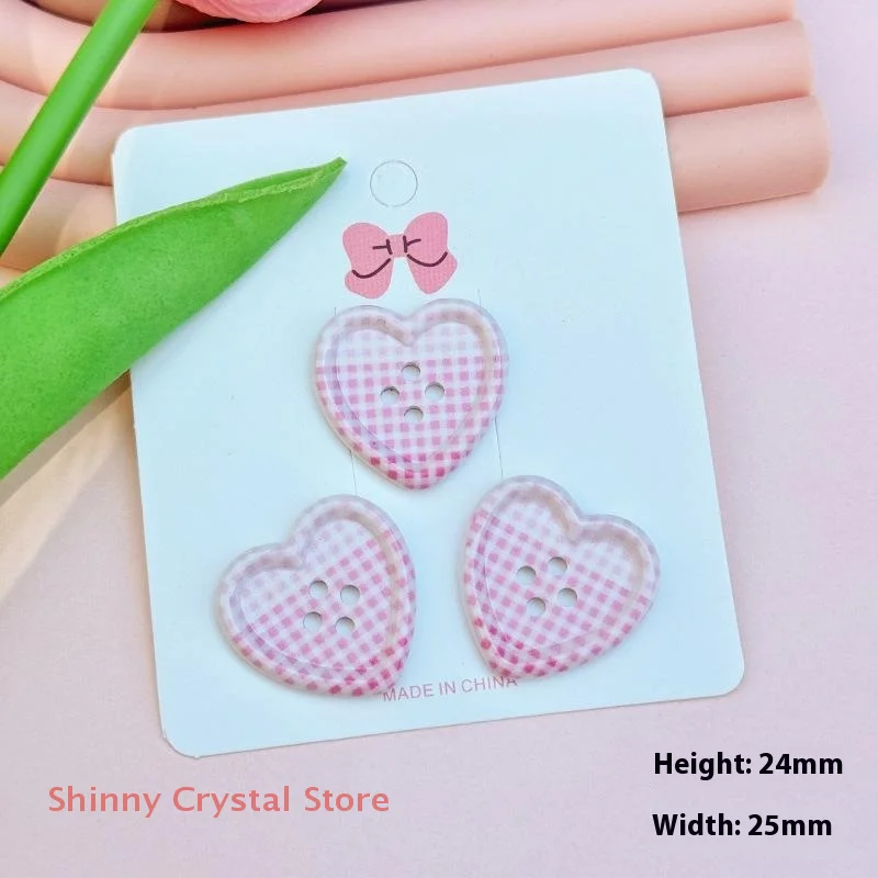 20Pcs Japanese Cute Plaid Heart Shaped Button Girls Wool Coat Cardigan DIY Sewing Decoration Women's Clothing Sewing Accessories