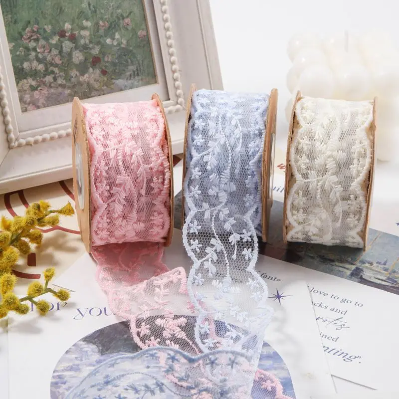 Floral French Lace Embroidery Ribbon Inelastic Trim Hollow Pattern For Sewing Garment HandCrafts Gift Flower Package Wrapping