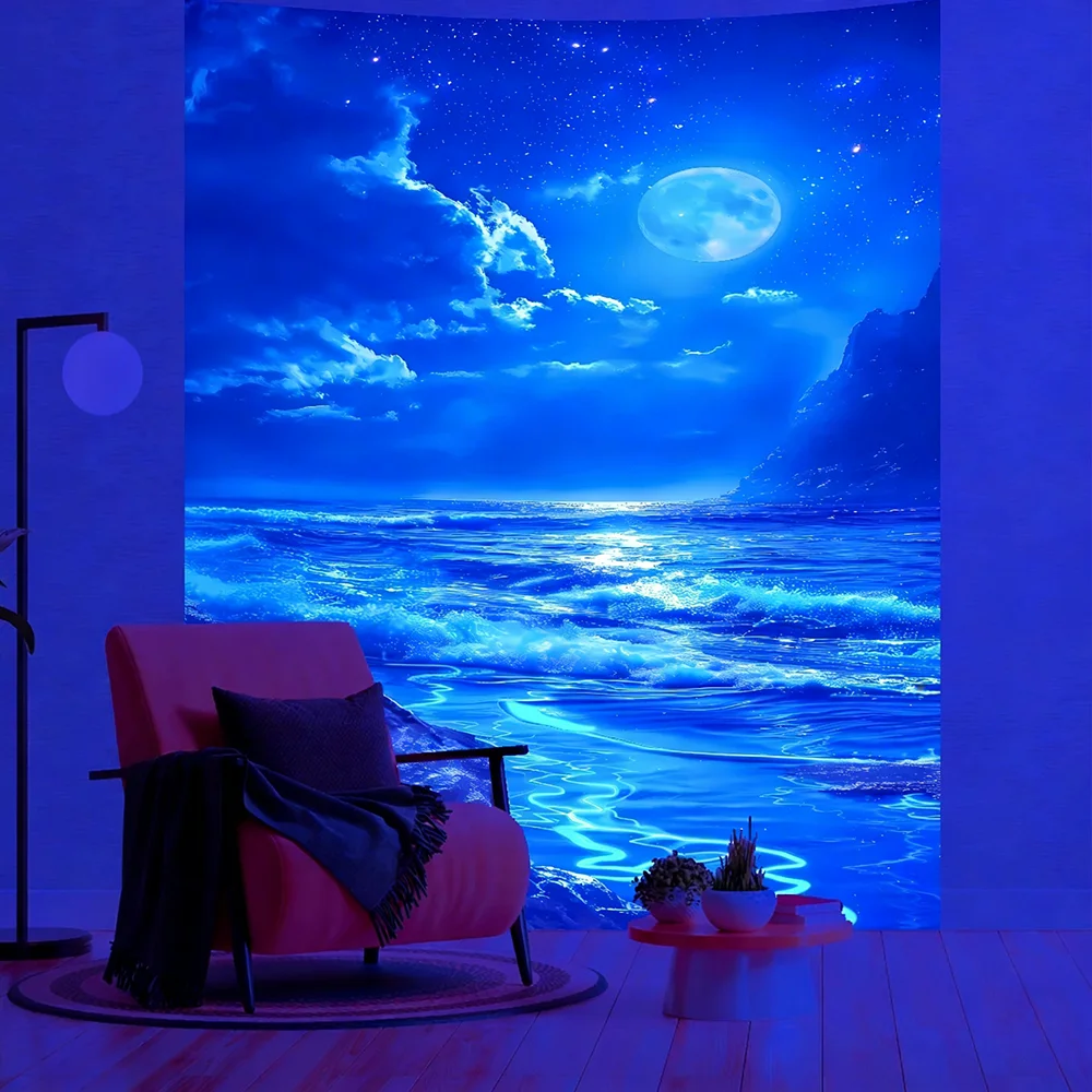 Glow-in-the-Dark Ocean Themed Wall Tapestry UV reaction tapestry background decoration wall hanging bedroom party decoration