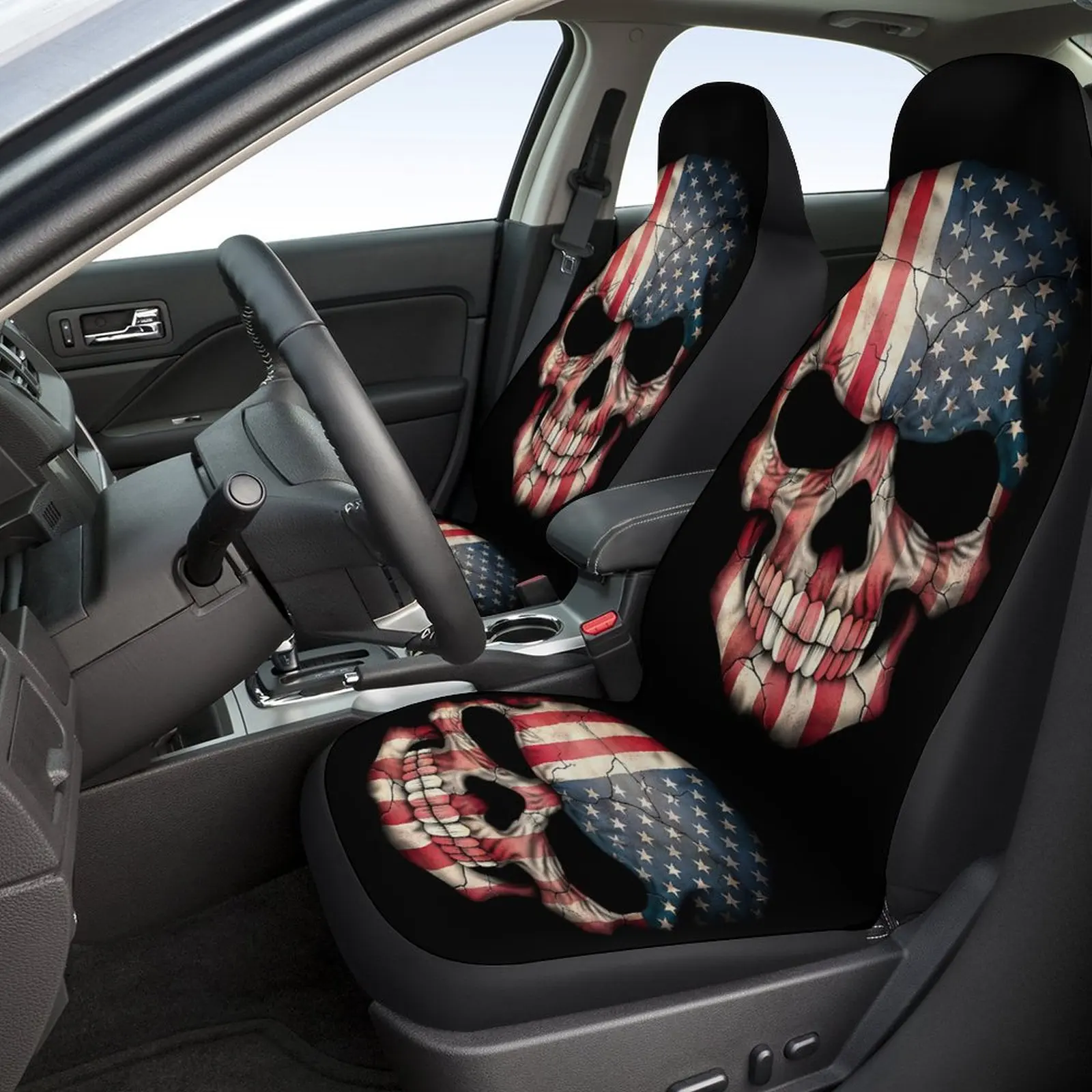 

1 PC US National Flag Skull Printed Universal Car Seat Covers for Drives/Passenger's Seats Creative Fabric Automobile Seat Cover