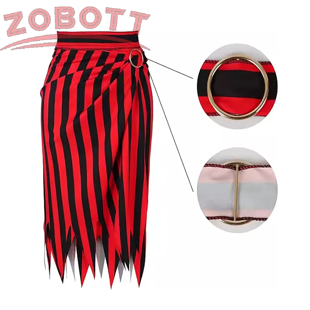 Fashionable Ladies Pirate Costume Dress Cartoon Striped Dress Halloween Cosplay Wonderful Set Skirts headscarves accessories