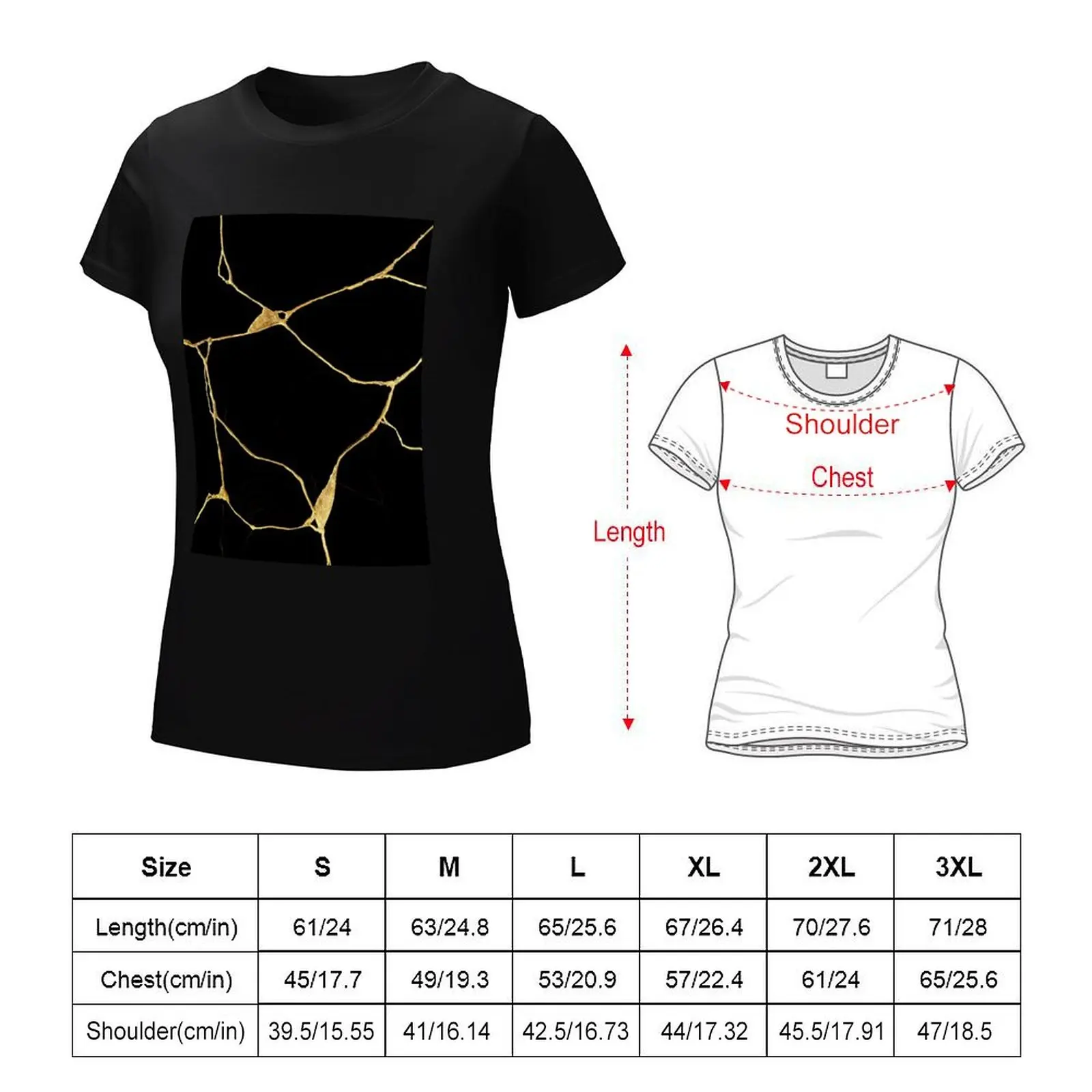 เสื้อยืดศิลปะ kintsugi สีดำและสีทองแบบญี่ปุ่นเสื้อยืดตะวันตกเสื้อผ้าหน้าร้อนสำหรับผู้หญิง