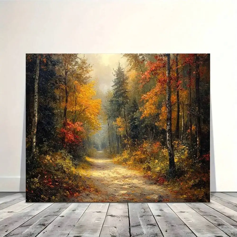 1 Pc Canvas Painting, Autumn Forest Path Oil Painting , Wooden Framed Art,High Quality ,Thickness 2.25Cm/1Inch Wall Art Prints
