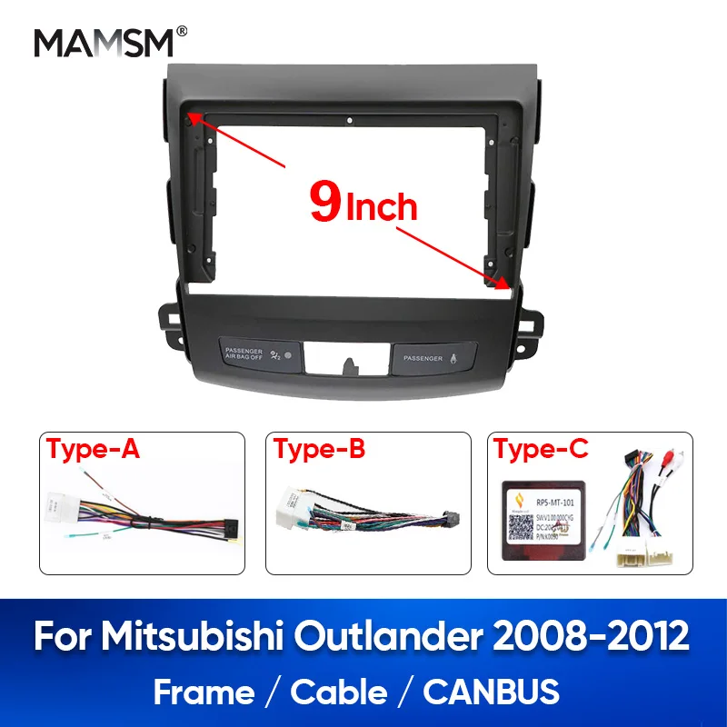 For 2008-2012 Mitsubishi Outlander/Peugeot 4007/Citroen C-Crosser Frame Fascia Adapter Radio Dashboard Player Fitting Panel Kit