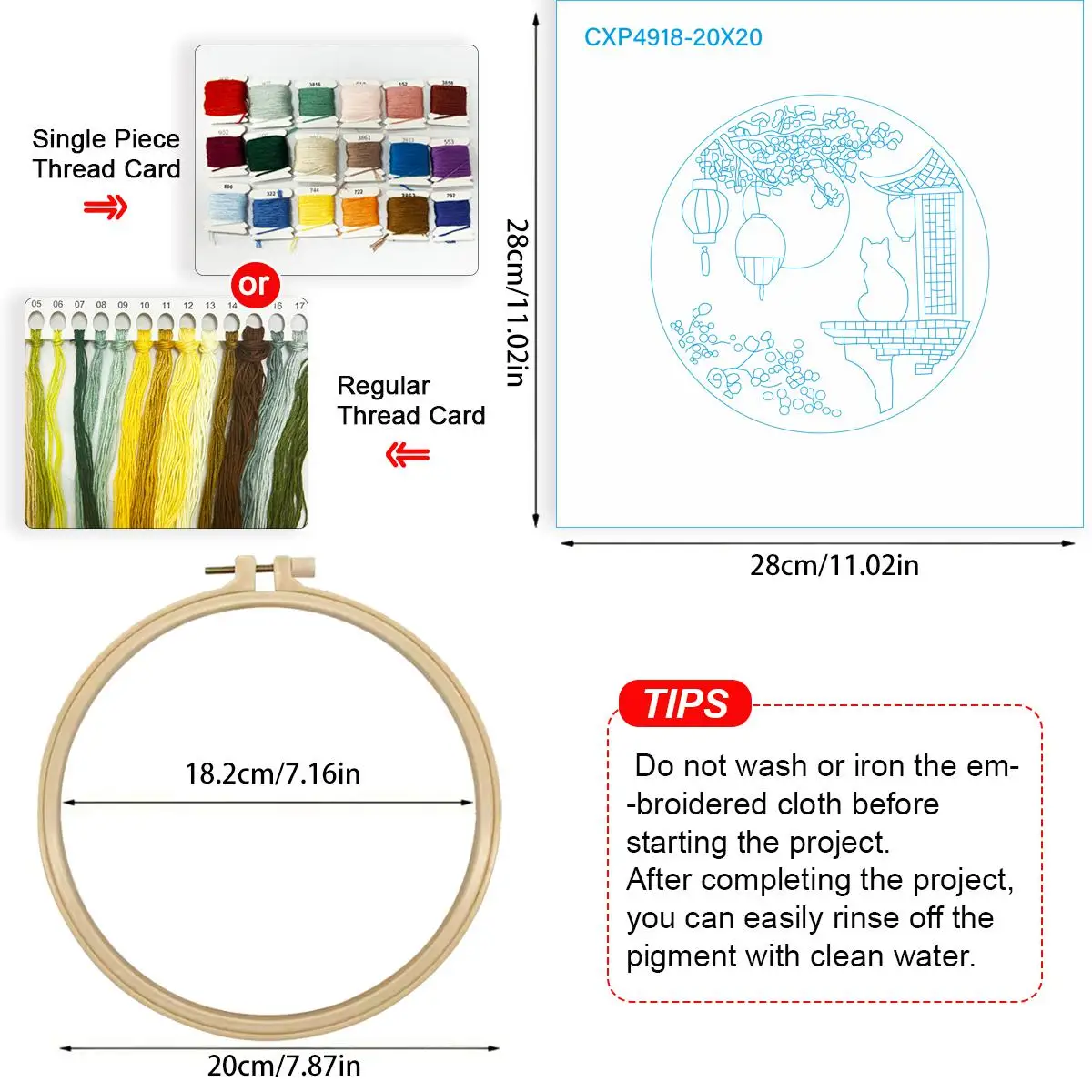 1 Stück 20X20CM/15X15CM 7,87/6,3 Zoll Katzen-Stickerei-Starter-Kit DIY-Kit DIY-Stickerei-Set Handarbeiten Nähkunst-Set für Anfänger – Detail 5