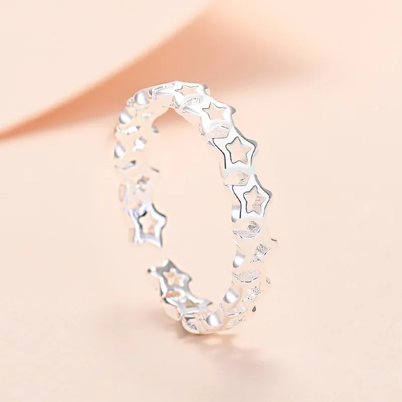 Trendy Celestial Star Open Ring in White Gold Plated Adjustable Size for Girls Women Fashion KPOP Stylish Jewelry