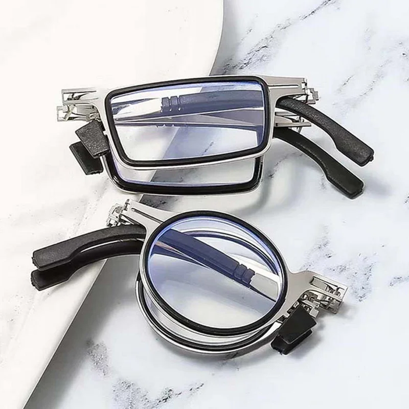Portable Folding Reading Glasses with Case Anti Blue Light Blocking Metal Elder Foldable Eyeglasses Presbyopia for Man and Woman
