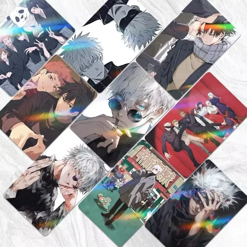 55 mini carte laser di "Jujutsu Kaisen" e carte lomo auto-stampate di cartoline periferiche anime di "Gojo Satoru e Yuji Wanju"
