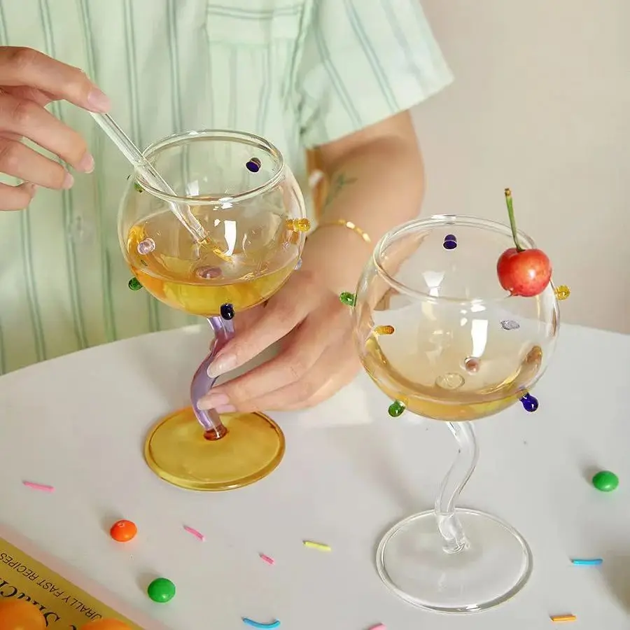 Colored Stone Gem Glass High Borosilicate Goblet  Heat-resistant  Cocktail Champagne