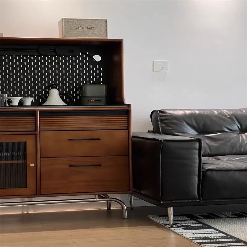 Solid wood dining side cabinet household kitchen integrated wall wine cabinet tea cabinet retro hole board
