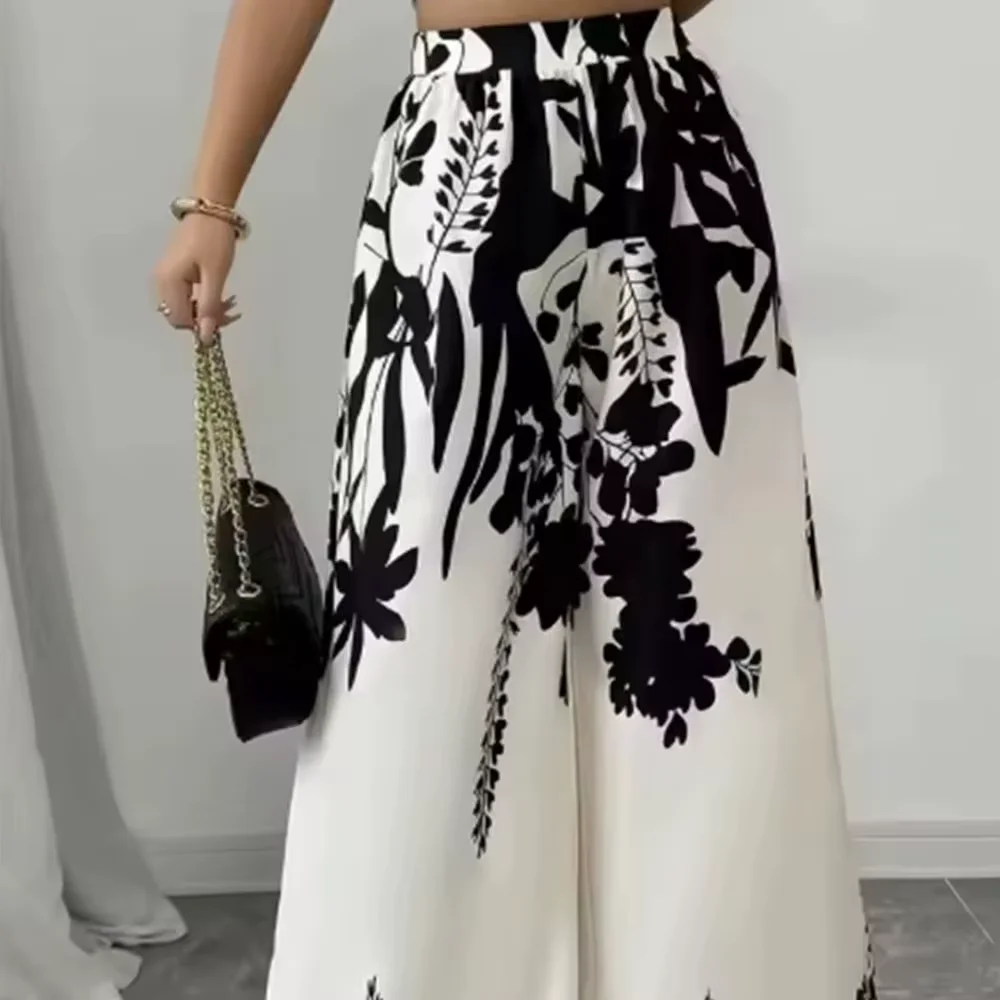 Damenhosen Modische High-Street-Mode Schwarz-Weiße Blumenmuster Hochgeschnittene Lässige Weite Hosen Frühjahr/Sommer 2026 Neuer Stil