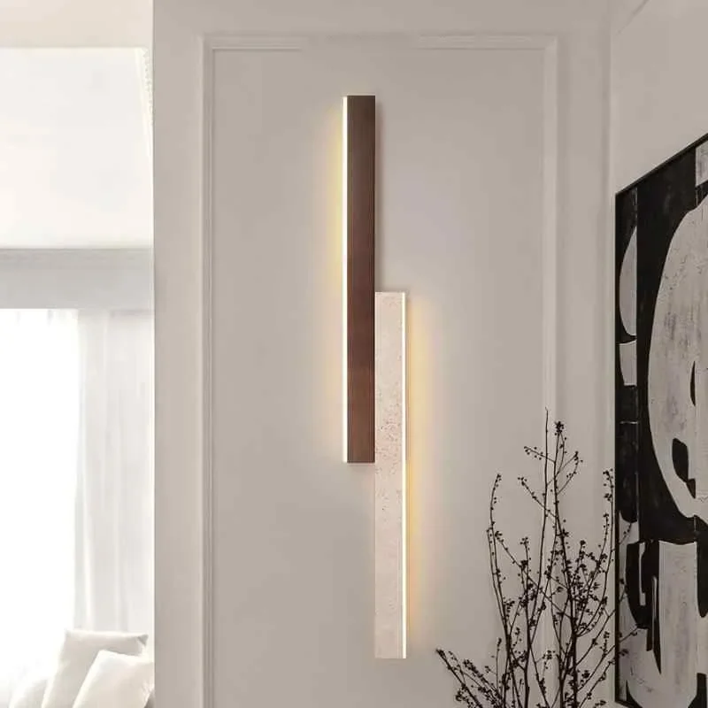for Art Strip Wall Lamp Yellow Travertine Walnut Simple Modern Bedroom Living Room Background Wall Stair Light Quiet Style