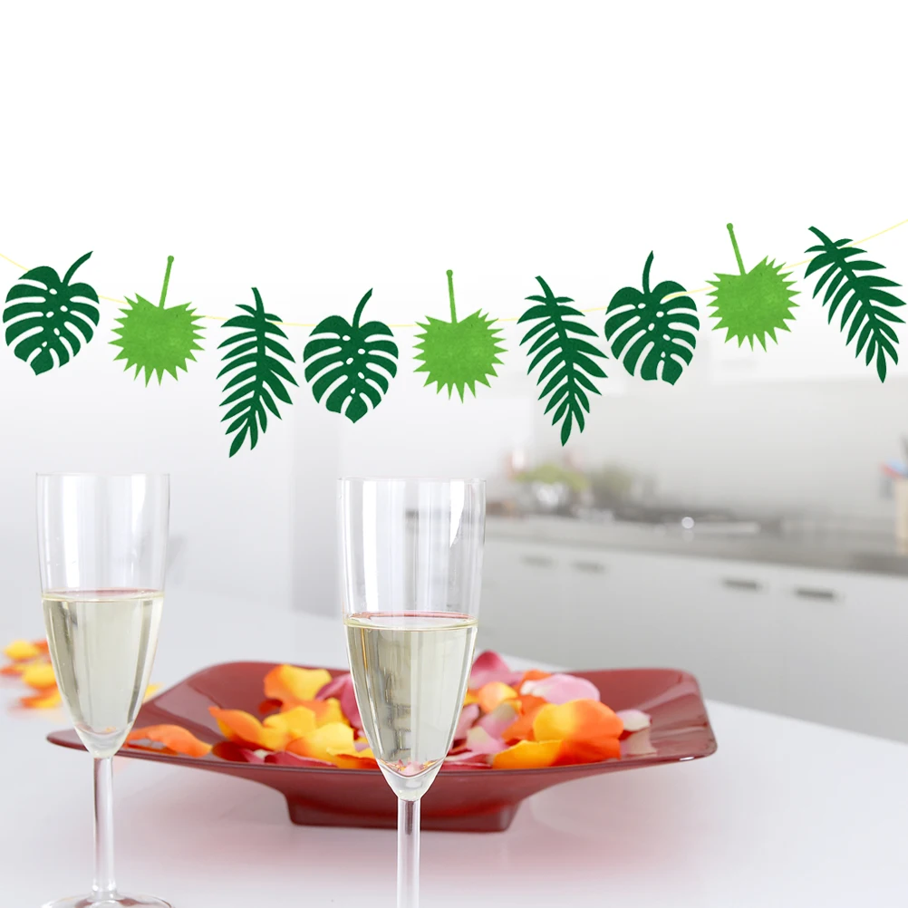

Green Leaves Party Banner Hawaii Tropical Bunting Garland Nonwoven Wall Window Table Hanging Decor Supplies for Summer Luau