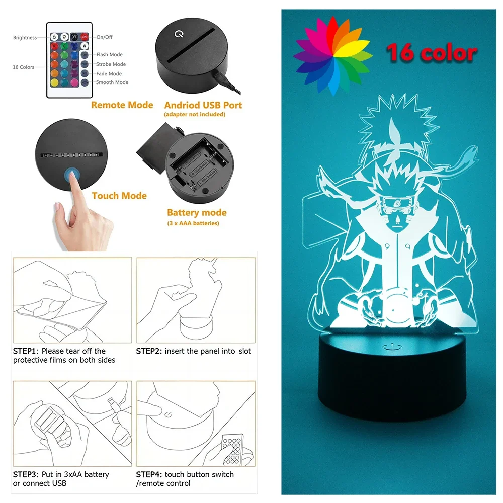 Anime Uchiha Sasuke Led Touch Lamp Rgb Quarto Decoratie Thuis Nachtverlichting Luces Decorativas Cool Stuff voor Kamer Omgevingslicht