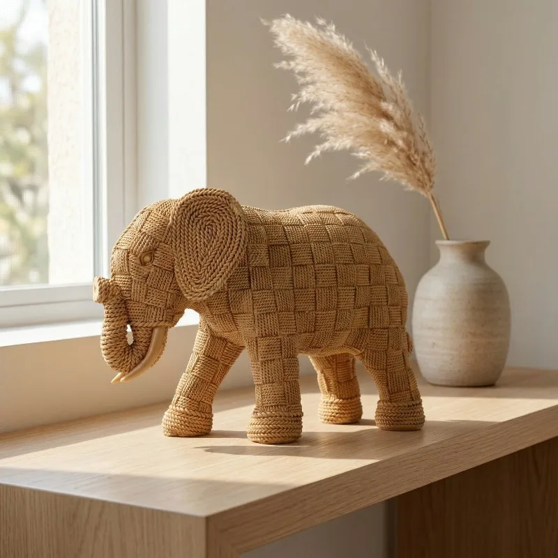 Home Decoration Resin Crafts Weaving Hand Drawn Elephant Jewelry Simulation Animal Statues Handmade Elephant Jewelry Statue