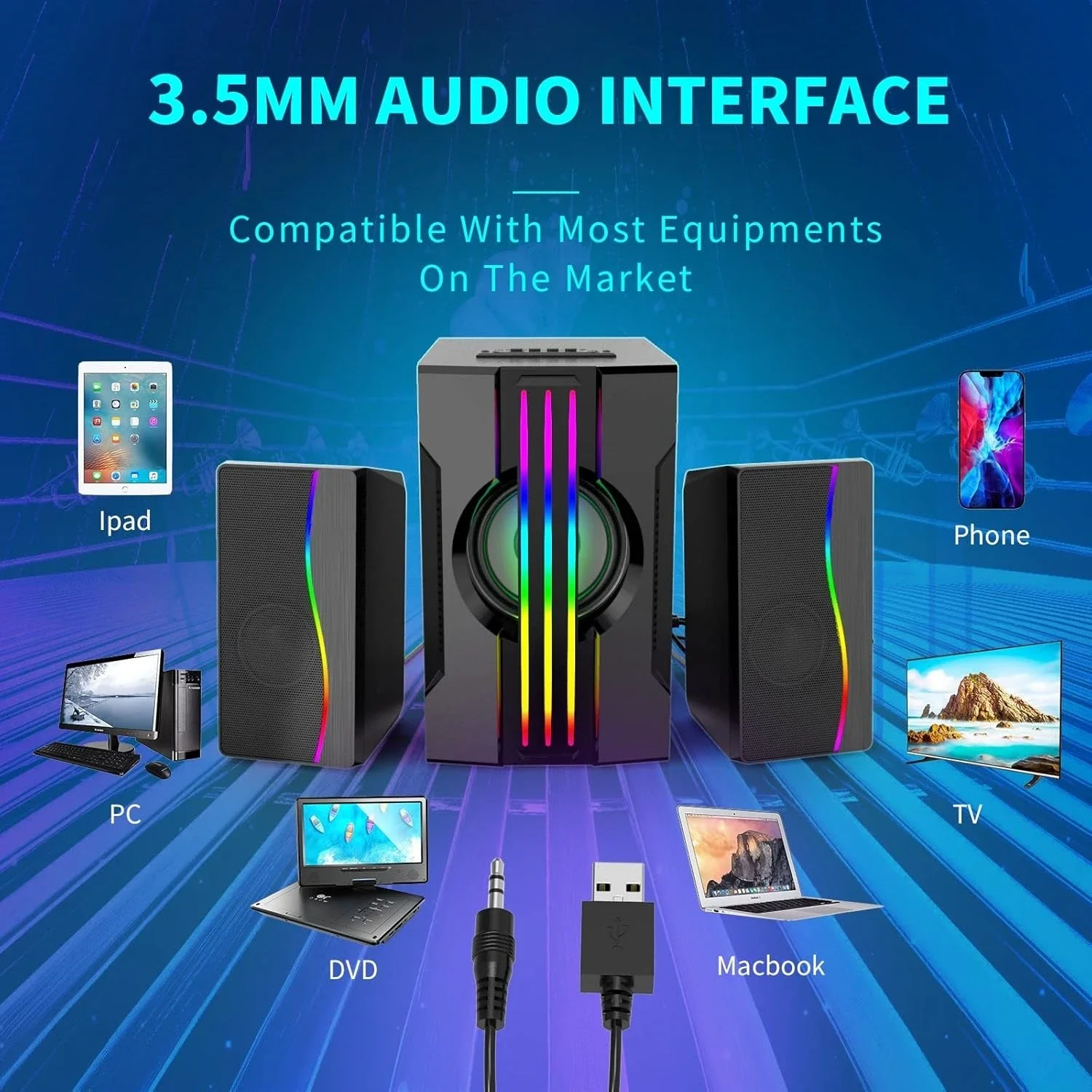 مكبرات صوت للكمبيوتر مع مضخم صوت ومكبرات صوت بلوتوث تعمل بمنفذ USB ومكبرات صوت للكمبيوتر المكتبي ونظام سماعات الوسائط المتعددة للألعاب والأفلام