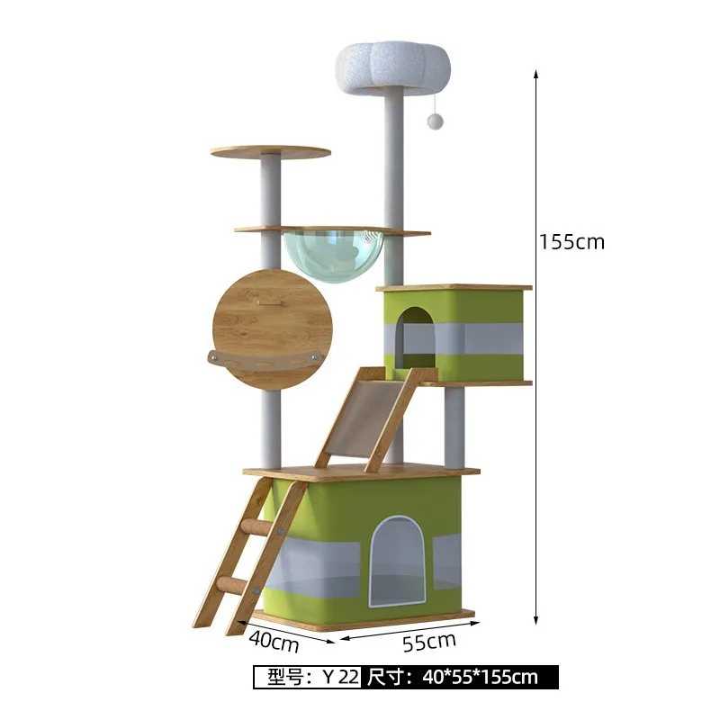 Árbol para Gatos de Madera con Casa para Gatos, Estilo Verde, Cuna para Gatos, Rascador, Cápsula Espacial y Cuna, Villa de Lujo para Gatos