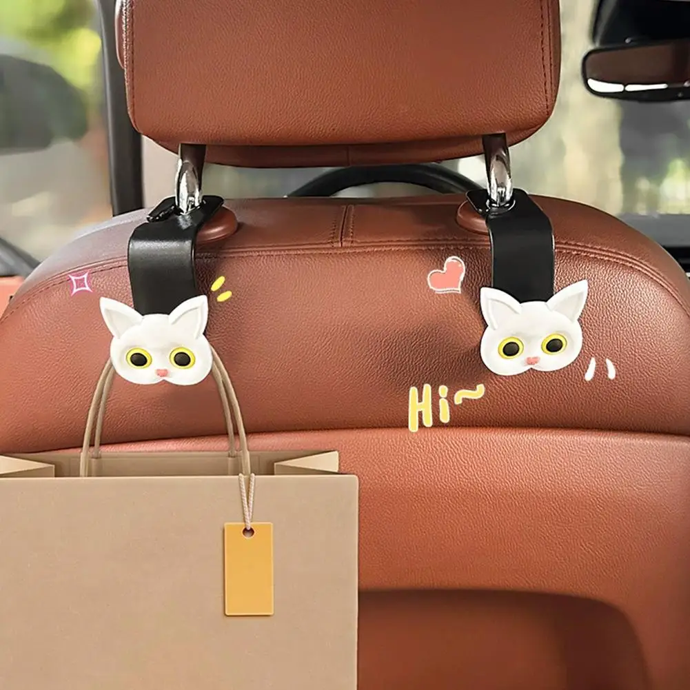 2pcs Adorable 3D Cartoon Cat Car Seat Headrest Hooks - Universal Vehicle Storage Organizer For Handbags,Purses Coats Cute F2W6