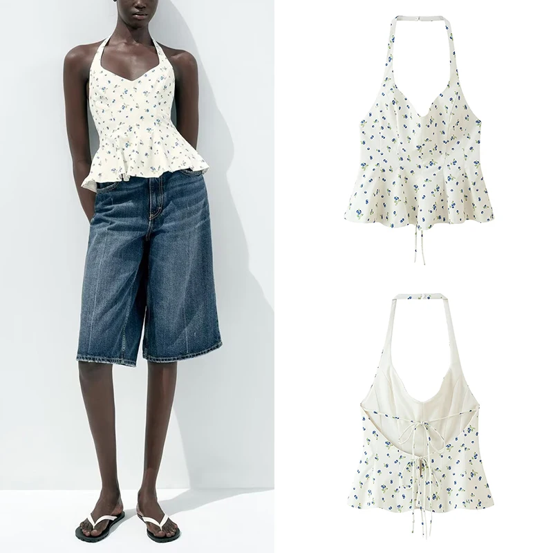 

Лето 2023, женский шелковый топ с принтом, цельный топ из полиэфирного волокна с цветочным дизайном для поездок на работу и длиной, цельный предмет