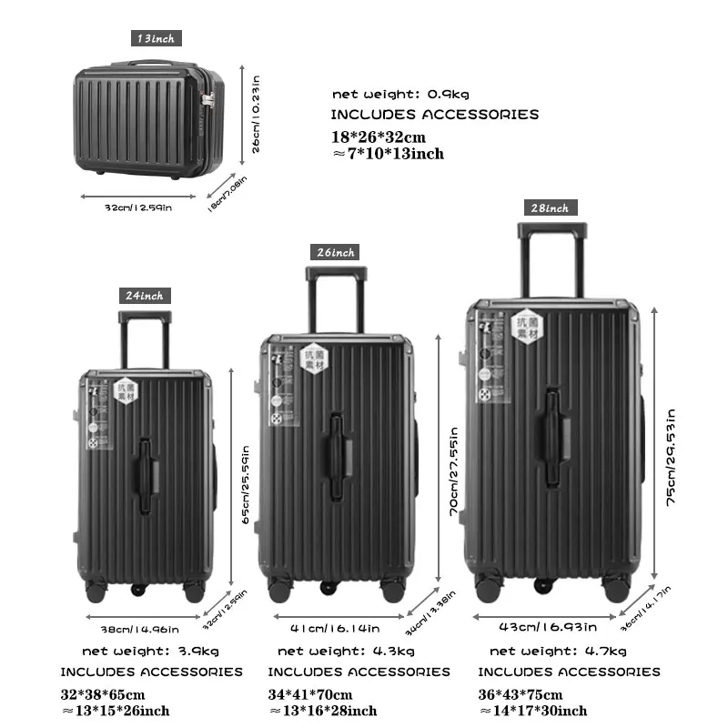 Combination Suitcase, Portable Large-Capacity Trolley Case, Multi-Function Vertical Hook, USB Charging Port Suitcase