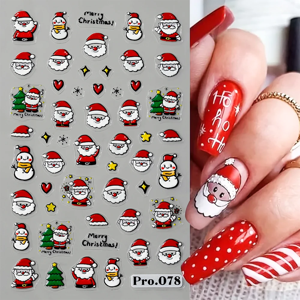 Autocollants de noël 5D pour Nail Art, 1 pièce, motifs de père noël, de renne et de flocon de neige, autocollants festifs auto-adhésifs en relief pour manucure à faire soi-même *