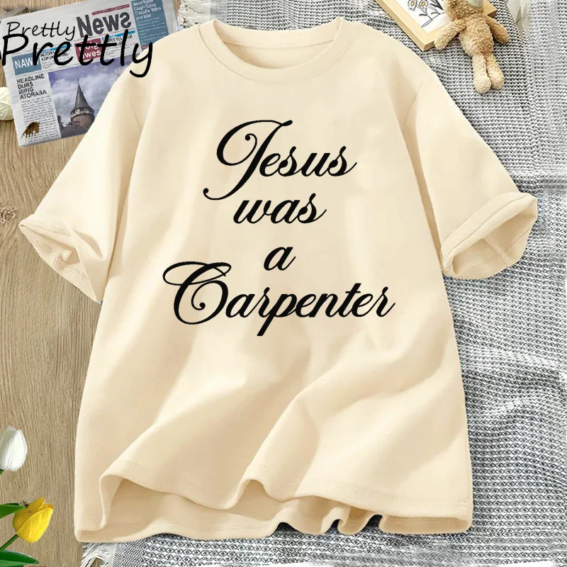 Jesus Was A Carpenter T-shirt Women's Cotton Printed T-shirts Summer Trendy 90s Music Tee Shirt Round Neck Short Sleeve Tshirt