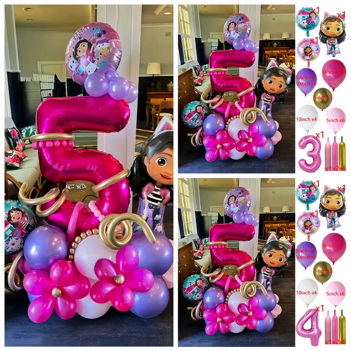 47 Stück süße Gabby Puppenhaus Katzen Thema Ballon Kindergeburtstag Party Dekoration Latexfolie Ball Mädchen Gabbys Puppe Ballon Spielzeug